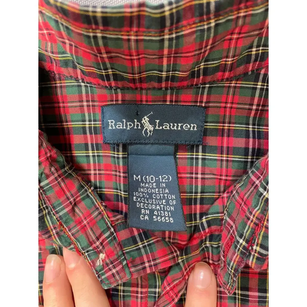 Ralph Lauren Tartan Plaid Long Sleeve Button Up Shirt Size 10-12‎ Preppy Classy